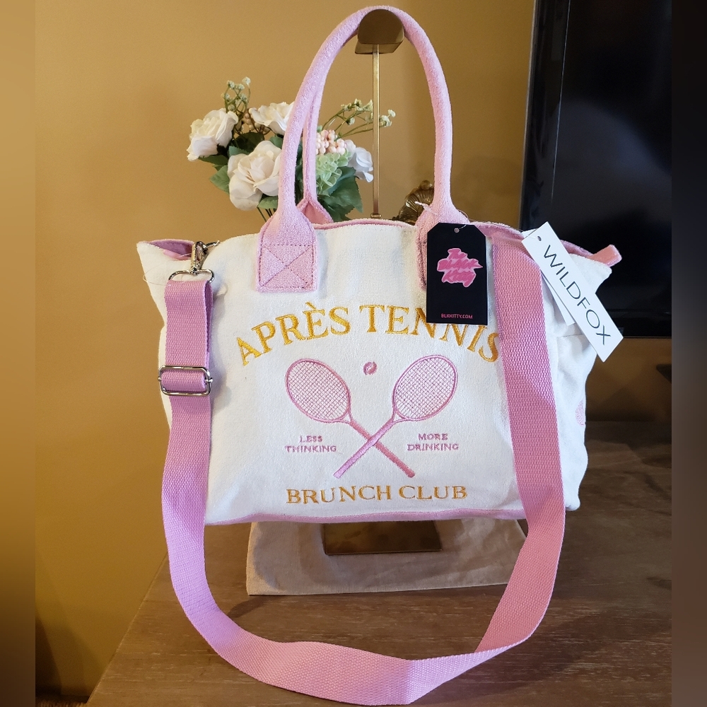 Wildfox 'Après Tennis Brunch Club' Terry Cloth Tote w/ Crossbody - NWT - Picture 2 of 14
